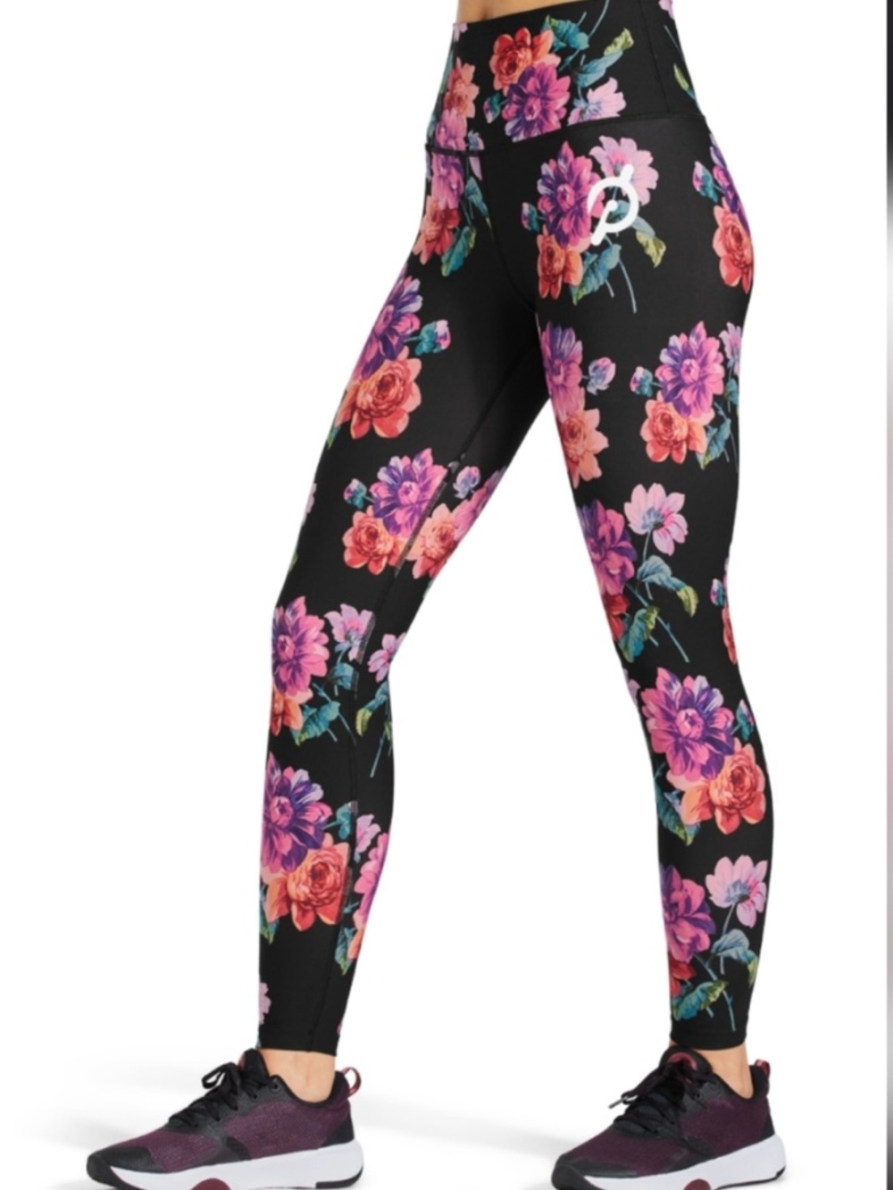 Peloton Show Up Floral High Rise Leggings Small S Black Pink Orange Cadent